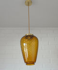 Vintage Amber Glass Pendant Lamp: Hand Blown Swirl Ceiling Light