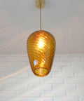Vintage Amber Glass Pendant Lamp: Hand Blown Swirl Ceiling Light
