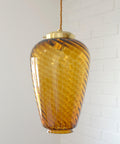 Vintage Amber Glass Pendant Lamp: Hand Blown Swirl Ceiling Light