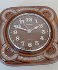 Vintage Dugena Ceramic Wall Clock: Rustic Brown Glaze, Made in Germany