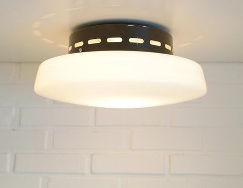 Vintage Space Age Sconce: Extra Large Opaline Glass Flush Mount Light