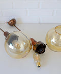 Vintage Copper Pendant Lights (Set of 2): Mid-Century Rustic Wooden Hanging Lamps