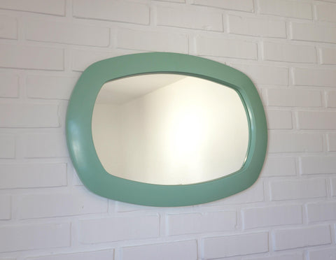Vintage Mint Green Oval Mirror: Space Age Retro Decor, Yugoslavia 1980s
