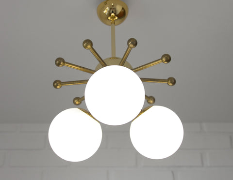 Vintage Sputnik Chandelier: Gold Brass Space Age Pendant Lamp