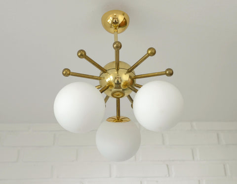 Vintage Sputnik Chandelier: Gold Brass Space Age Pendant Lamp