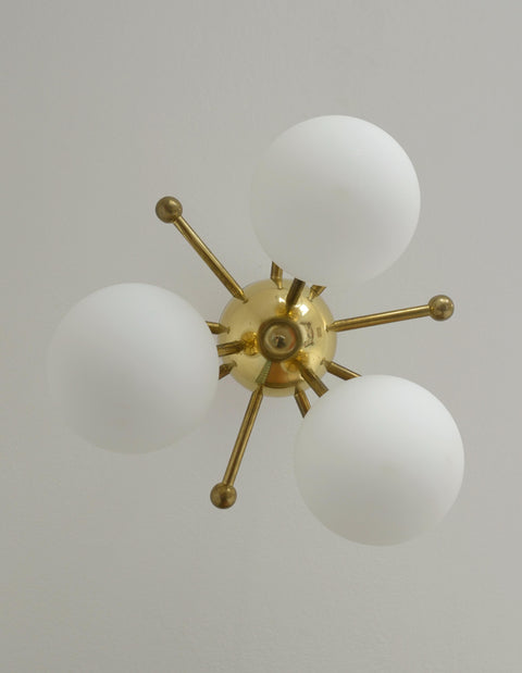 Vintage Sputnik Chandelier: Gold Brass Space Age Pendant Lamp