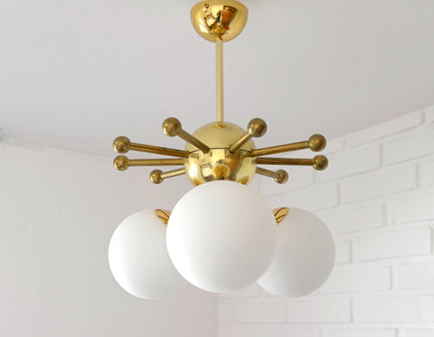 Vintage Sputnik Chandelier: Gold Brass Space Age Pendant Lamp