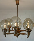 Large Vintage Wooden Chandelier: Mid Century Rustic Copper Ceiling Light