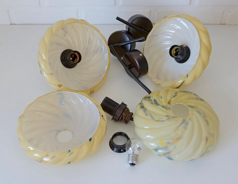 Art Deco Wall Sconces - Beige Marbled Glass, Yugoslavia 1930s (Set of 3)