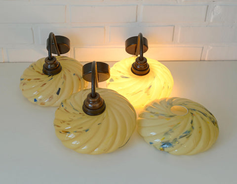 Art Deco Wall Sconces - Beige Marbled Glass, Yugoslavia 1930s (Set of 3)