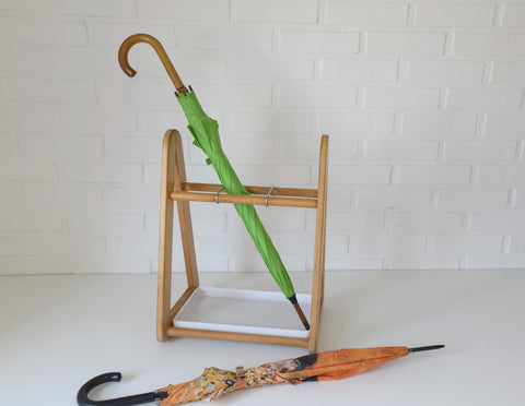 Vintage Beech Wood Umbrella Stand: Scandinavian Mid Century Modern Entryway