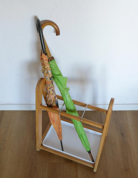 Vintage Beech Wood Umbrella Stand: Scandinavian Mid Century Modern Entryway
