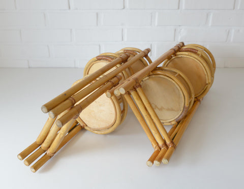 Vintage Bamboo Plant Stand Set, 1970s Boho Tiered Folding Stand