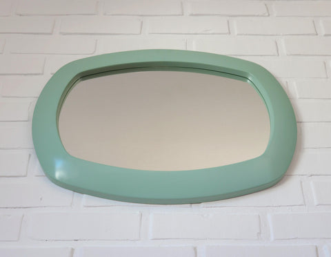 Vintage Mint Green Oval Mirror: Space Age Retro Decor, Yugoslavia 1980s