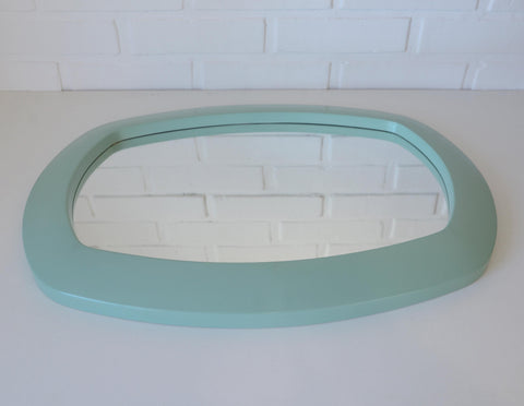 Vintage Mint Green Oval Mirror: Space Age Retro Decor, Yugoslavia 1980s