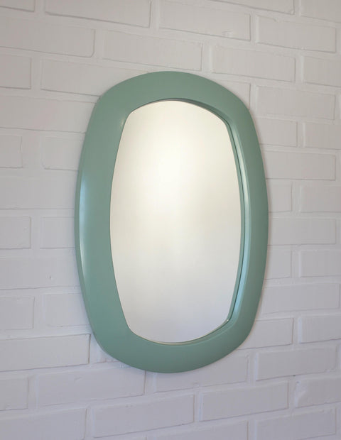 Vintage Mint Green Oval Mirror: Space Age Retro Decor, Yugoslavia 1980s