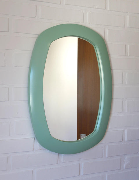 Vintage Mint Green Oval Mirror: Space Age Retro Decor, Yugoslavia 1980s