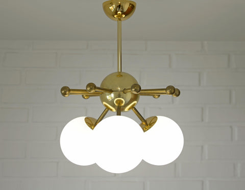 Vintage Sputnik Chandelier: Gold Brass Space Age Pendant Lamp
