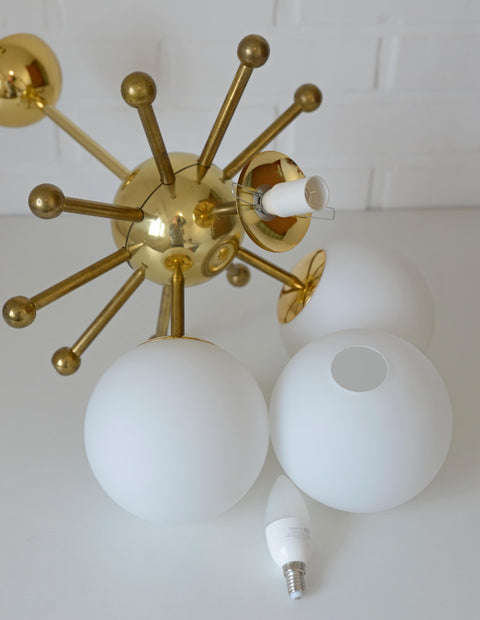 Vintage Sputnik Chandelier: Gold Brass Space Age Pendant Lamp