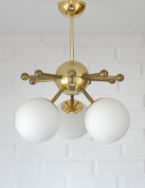 Vintage Sputnik Chandelier: Gold Brass Space Age Pendant Lamp