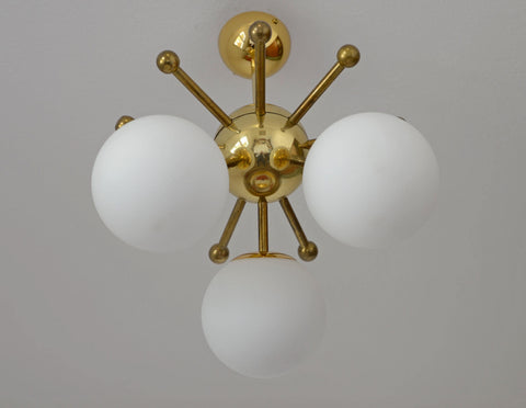 Vintage Sputnik Chandelier: Gold Brass Space Age Pendant Lamp
