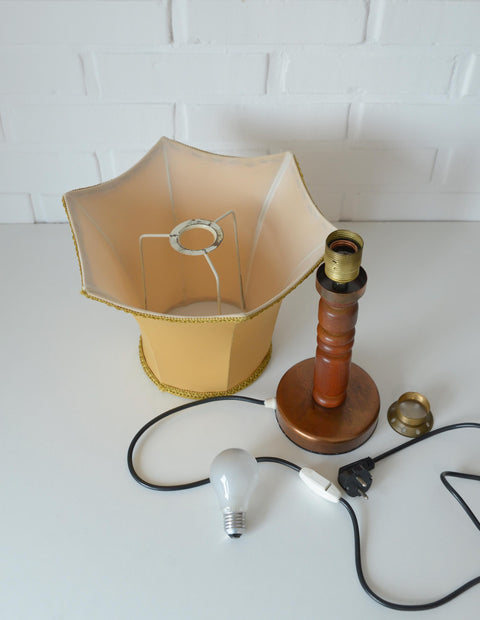 Large Vintage Bedside Lamp: French Style Gold Textile Shade