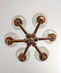 Large Vintage Wooden Chandelier: Mid Century Rustic Copper Ceiling Light