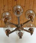 Large Vintage Wooden Chandelier: Mid Century Rustic Copper Ceiling Light