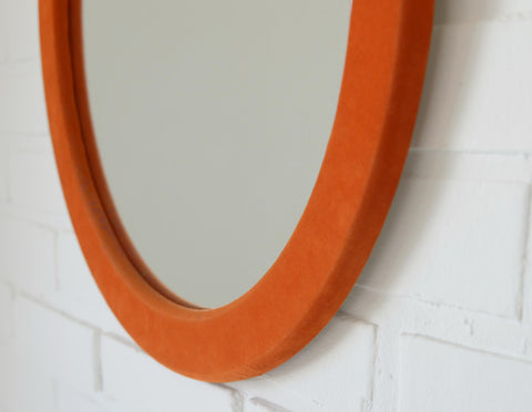 Orange Velvet Round Wall Mirror: Mid Century Modern Decor