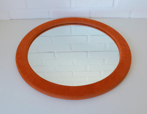 Orange Velvet Round Wall Mirror: Mid Century Modern Decor