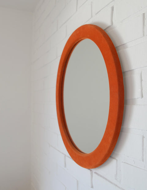 Orange Velvet Round Wall Mirror: Mid Century Modern Decor