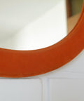 Orange Velvet Round Wall Mirror: Mid Century Modern Decor