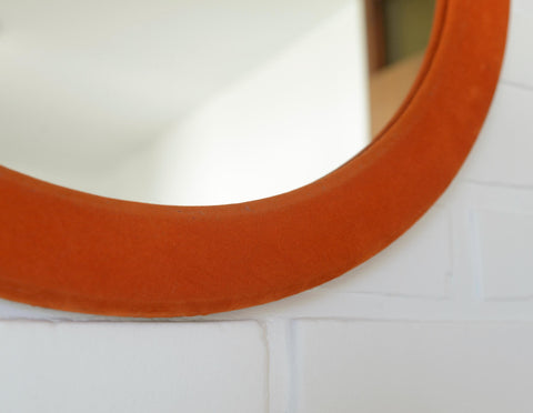 Orange Velvet Round Wall Mirror: Mid Century Modern Decor