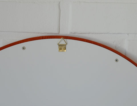 Orange Velvet Round Wall Mirror: Mid Century Modern Decor