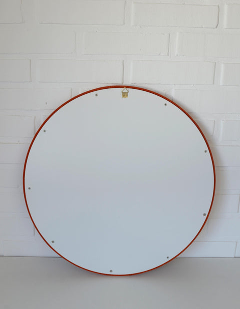 Orange Velvet Round Wall Mirror: Mid Century Modern Decor