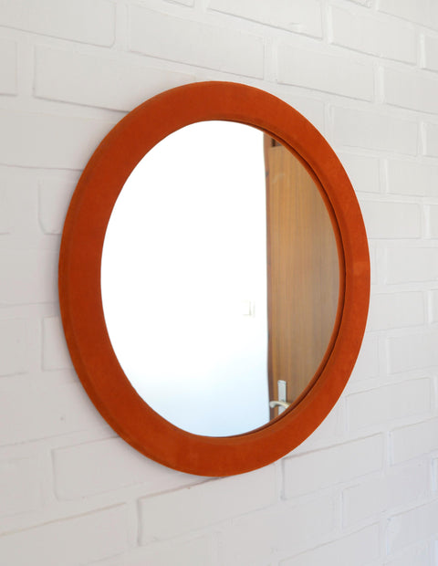 Orange Velvet Round Wall Mirror: Mid Century Modern Decor