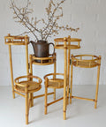 Vintage Bamboo Plant Stand Set, 1970s Boho Tiered Folding Stand