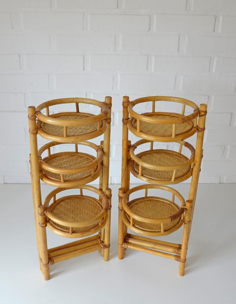Vintage Bamboo Plant Stand Set, 1970s Boho Tiered Folding Stand