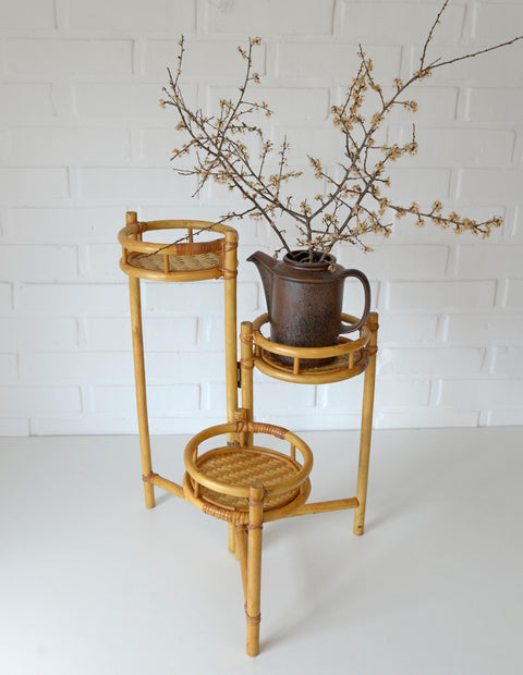 Vintage Bamboo Plant Stand Set, 1970s Boho Tiered Folding Stand