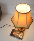 Large Vintage Bedside Lamp: French Style Gold Textile Shade