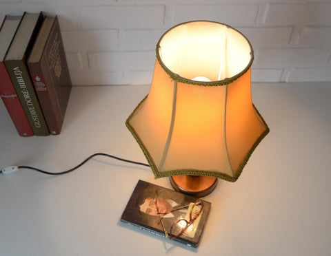 Large Vintage Bedside Lamp: French Style Gold Textile Shade