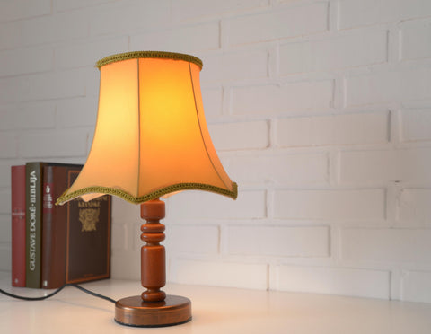 Large Vintage Bedside Lamp: French Style Gold Textile Shade