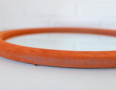 Orange Velvet Round Wall Mirror: Mid Century Modern Decor