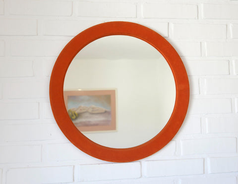 Orange Velvet Round Wall Mirror: Mid Century Modern Decor