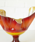 Vintage Red Blown Glass Swung Vase: Mid Century Modern Fruit Bowl