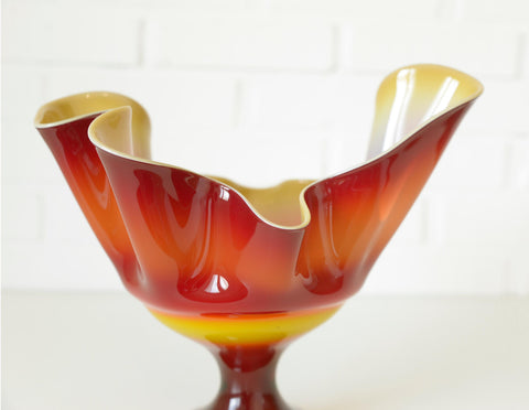 Vintage Red Blown Glass Swung Vase: Mid Century Modern Fruit Bowl