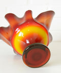 Vintage Red Blown Glass Swung Vase: Mid Century Modern Fruit Bowl