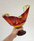 Vintage Red Blown Glass Swung Vase: Mid Century Modern Fruit Bowl