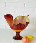 Vintage Red Blown Glass Swung Vase: Mid Century Modern Fruit Bowl