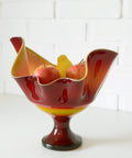Vintage Red Blown Glass Swung Vase: Mid Century Modern Fruit Bowl